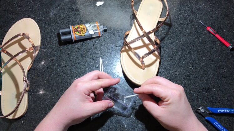 Repairing women's sandals